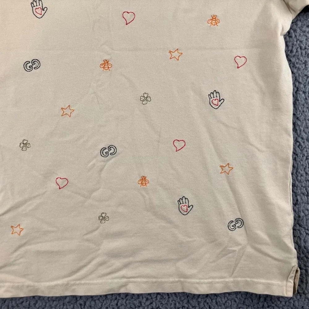 Gucci Mens XL Beige Embroidered Bee GG Logo Polo Shirt
